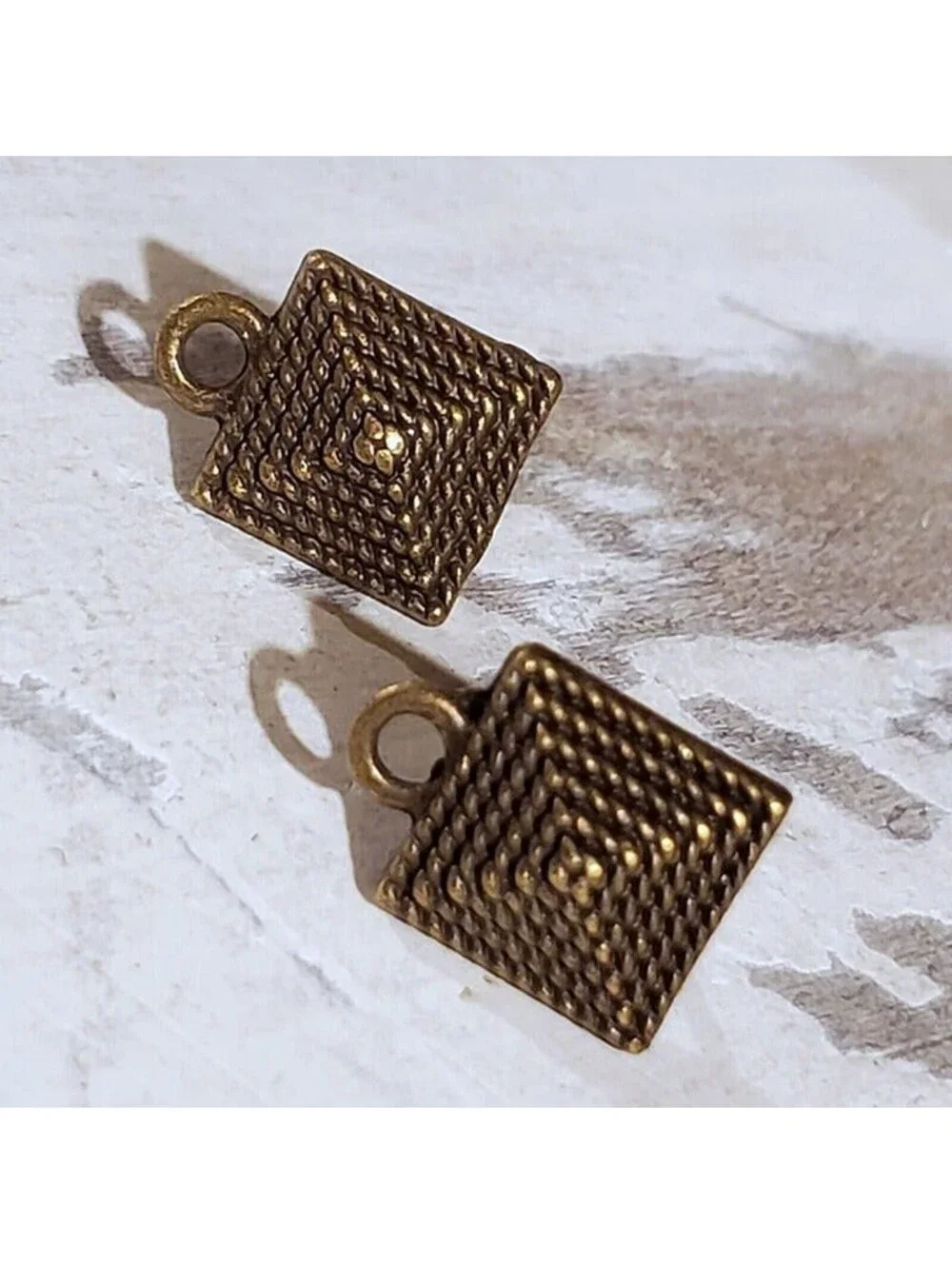 Avant Garde Antique Bronze Egyptian Pyramid Dotted Earring Post Findings 2 pcs